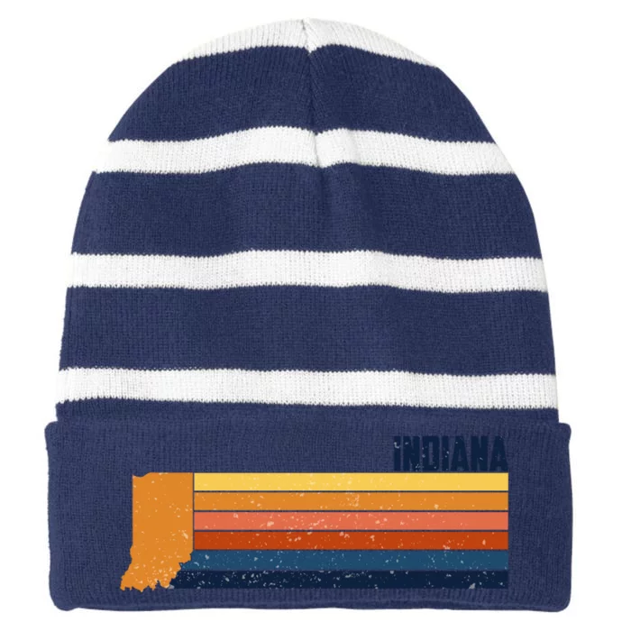 Retro Vintage Indiana Striped Beanie with Solid Band