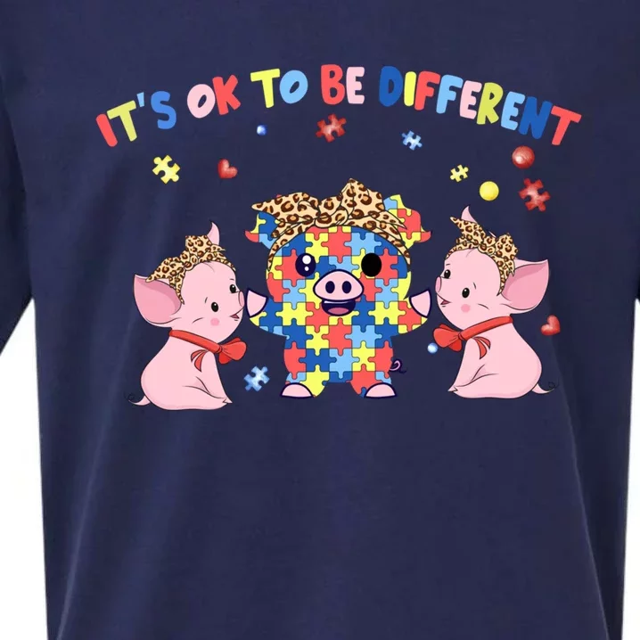 It Is Ok To Be Different Pig Autism Awareness Gift Sueded Cloud Jersey T-Shirt