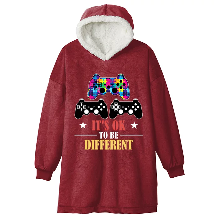 It Is Ok To Be A Different Video Game Autism Awareness Funny Gift Hooded Wearable Blanket