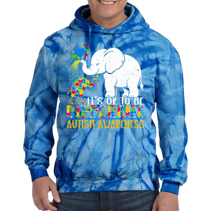 It Is Ok To Be Elephant Different Autism Awareness Gift Tie Dye Hoodie