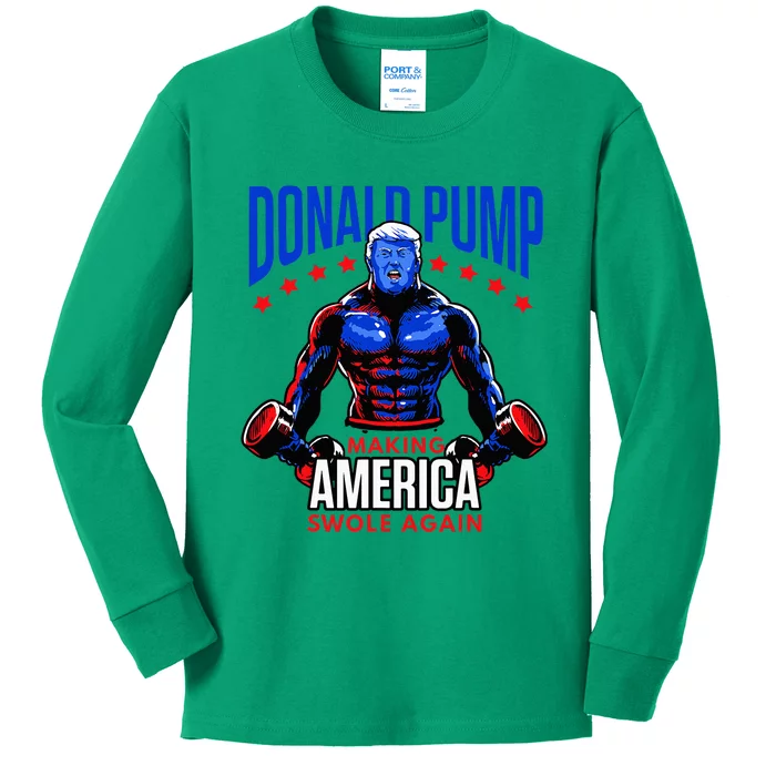 Donald Pump Swole America Trump Weight Lifting Gym Fitness Kids Long Sleeve Shirt