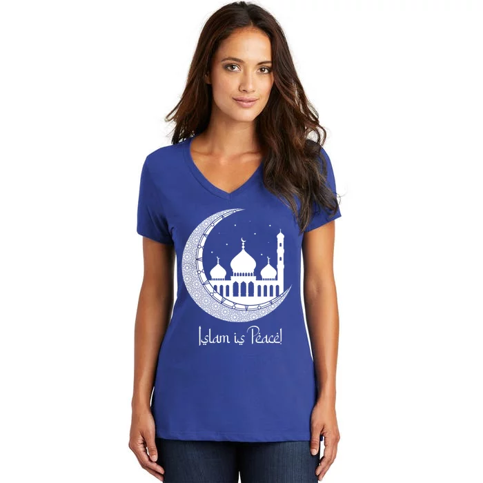 Islam Is Peace Islamic Mosque Ramadan Temple Muslim Religion Cute Gift Women's V-Neck T-Shirt