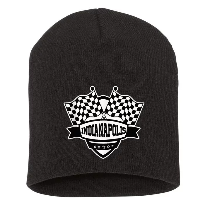 Indianapolis Indiana Racing Checkered Flag Short Acrylic Beanie