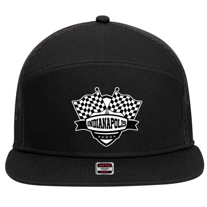 Indianapolis Indiana Racing Checkered Flag 7 Panel Mesh Trucker Snapback Hat