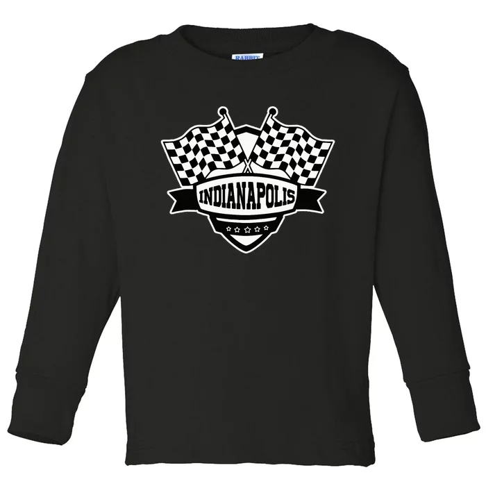 Indianapolis Indiana Racing Checkered Flag Toddler Long Sleeve Shirt