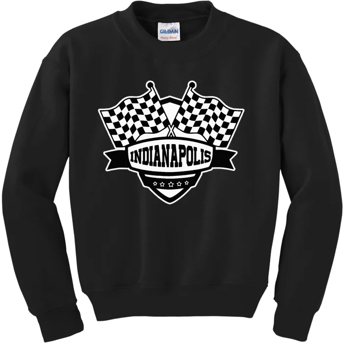 Indianapolis Indiana Racing Checkered Flag Kids Sweatshirt