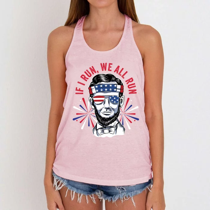 If I Run We All Run Fireworks Director Lincoln Gift Women's Knotted Racerback Tank