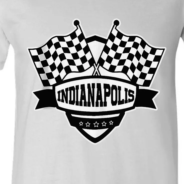 Indianapolis Indiana Racing Checkered Flag V-Neck T-Shirt