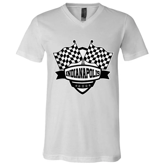 Indianapolis Indiana Racing Checkered Flag V-Neck T-Shirt