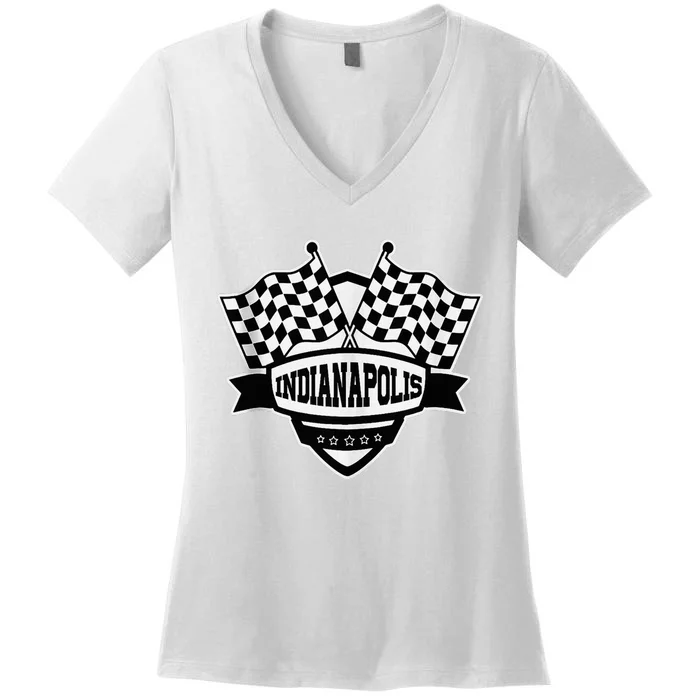 Indianapolis Indiana Racing Checkered Flag Women's V-Neck T-Shirt