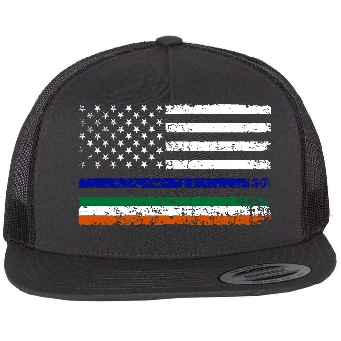 Irish USA Flag Police Officer Flat Bill Trucker Hat