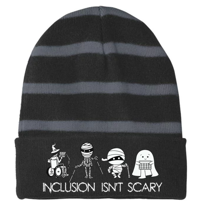 Inclusion IsnT Scary Slp Halloween Sped Teacher Ghost Mummy Striped Beanie with Solid Band