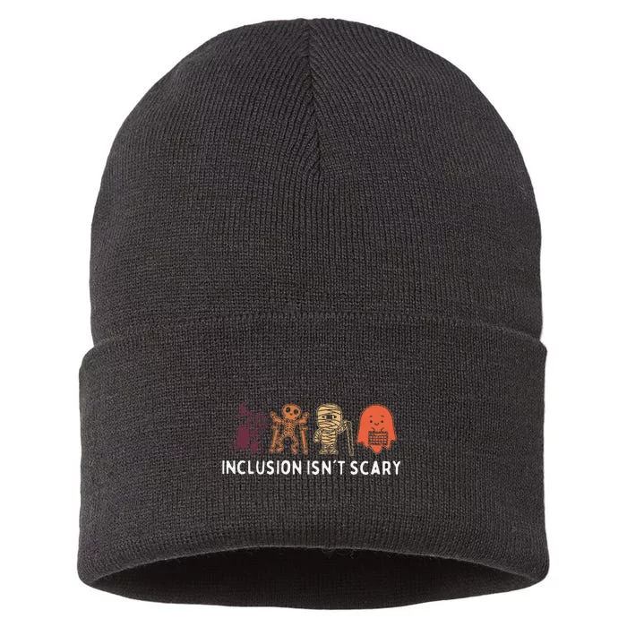 Inclusion IsnT Scary Cute Boo Lovely Ghost Halloween Sustainable Knit Beanie