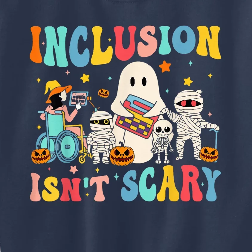 Inclusion IsnT Scary Teacher Skeleton Ghost Cute Halloween Kids Sweatshirt