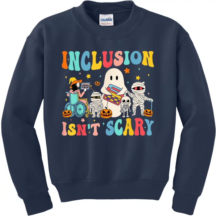 Inclusion IsnT Scary Teacher Skeleton Ghost Cute Halloween Kids Sweatshirt