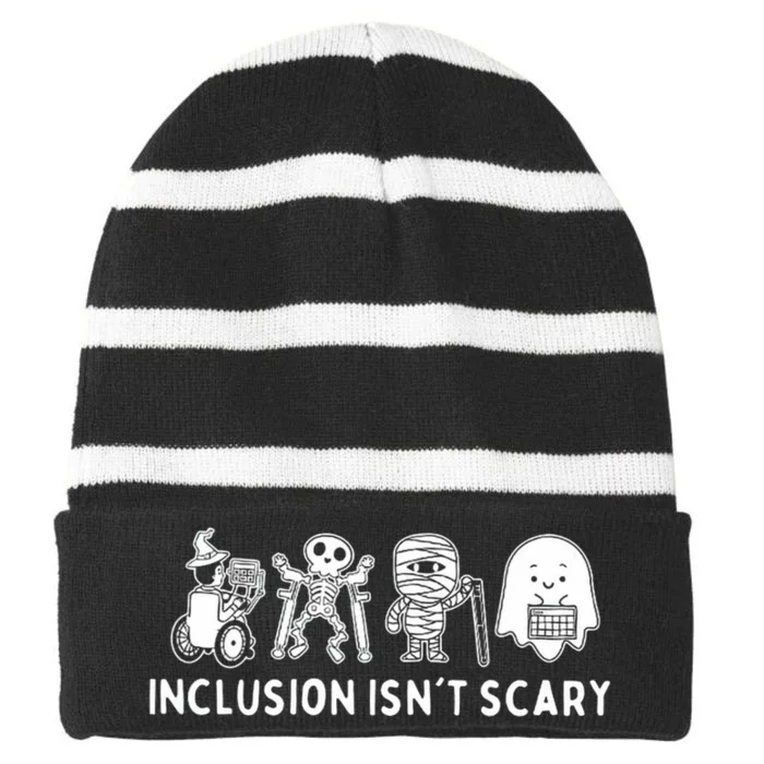 Inclusion IsnT Scary Teacher Skeleton Ghost Cute Halloween Striped Beanie with Solid Band