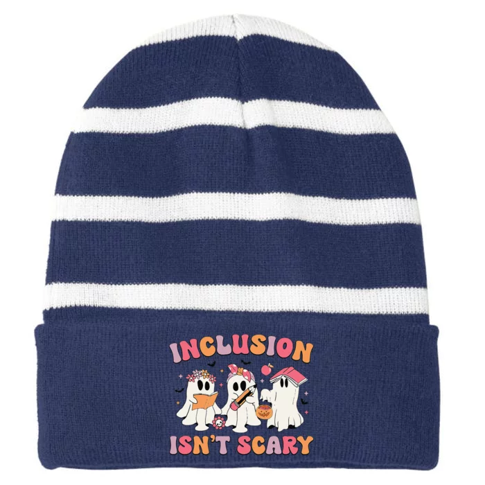 Inclusion IsnT Scary Boo Ghost Sped Teacher Halloween Striped Beanie with Solid Band