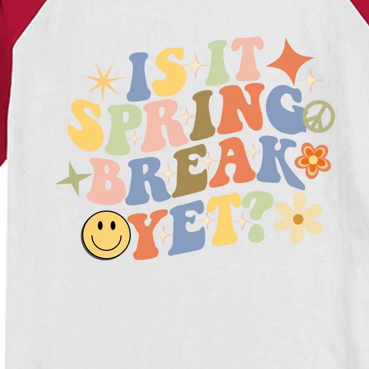 Is It Spring Break Yet? Groovy Retro Vacation Teacher Flower Kids Colorblock Raglan Jersey