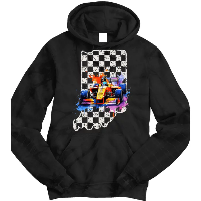 Indianapolis Indiana State 500 Race Car Formula Racing Car Tie Dye Hoodie