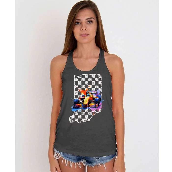 Indianapolis Indiana State 500 Race Car Formula Racing Car Women's Knotted Racerback Tank