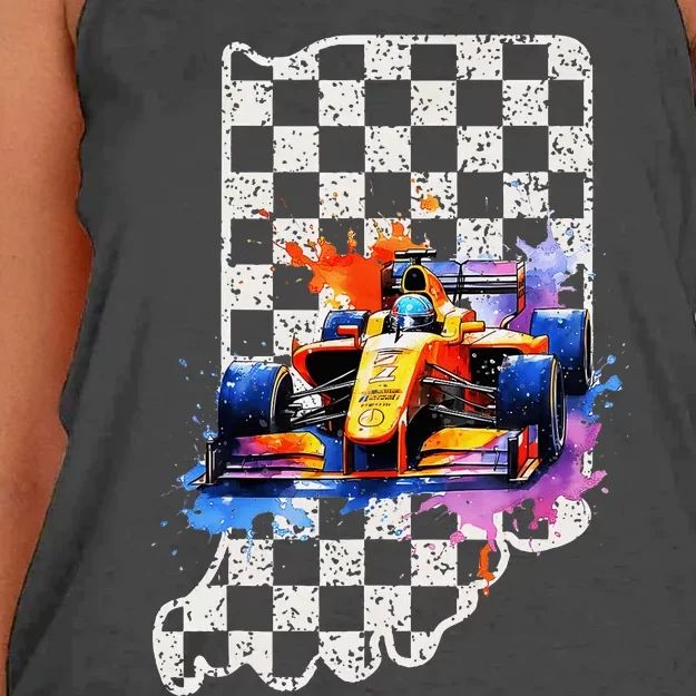 Indianapolis Indiana State 500 Race Car Formula Racing Car Women's Knotted Racerback Tank