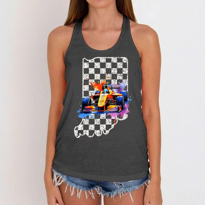 Indianapolis Indiana State 500 Race Car Formula Racing Car Women's Knotted Racerback Tank