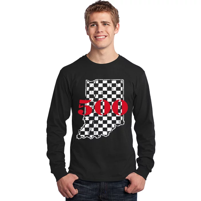 Indianapolis Indiana State 500 Race Car Distressed flag Long Sleeve Shirt