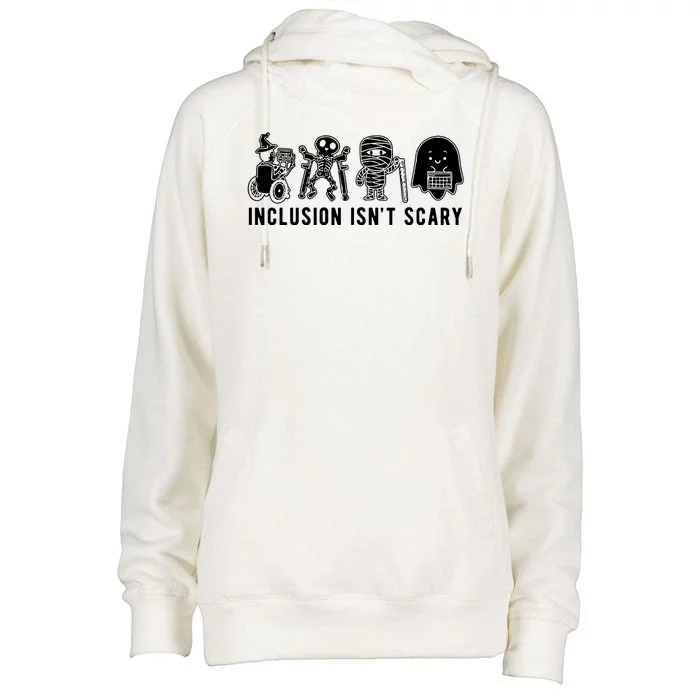 Inclusion Isnt Scary Teacher Skeleton Ghost Cute Halloween Womens Funnel Neck Pullover Hood