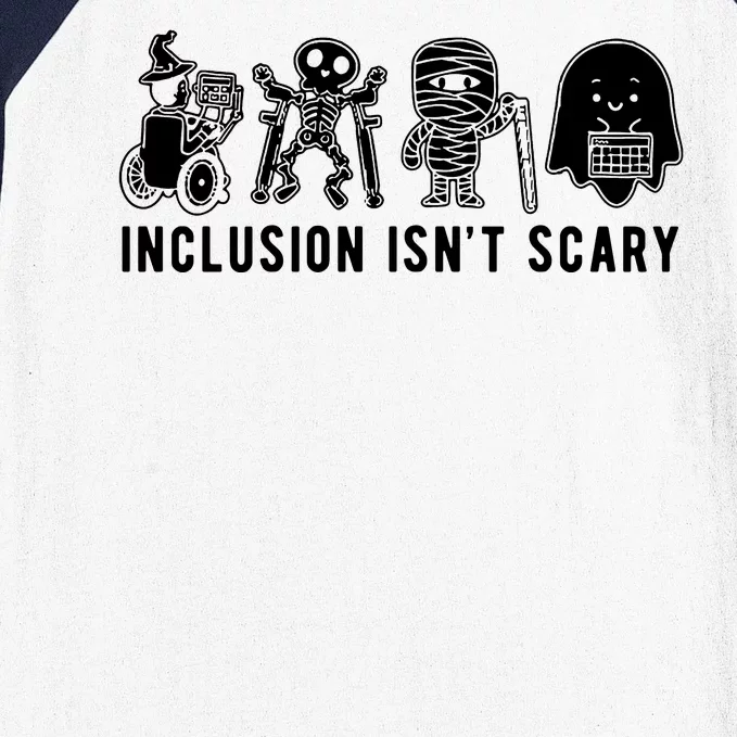 Inclusion Isnt Scary Teacher Skeleton Ghost Cute Halloween Baseball Sleeve Shirt