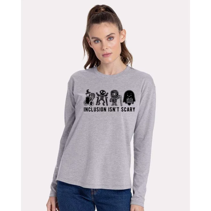 Inclusion Isnt Scary Teacher Skeleton Ghost Cute Halloween Womens Cotton Relaxed Long Sleeve T-Shirt