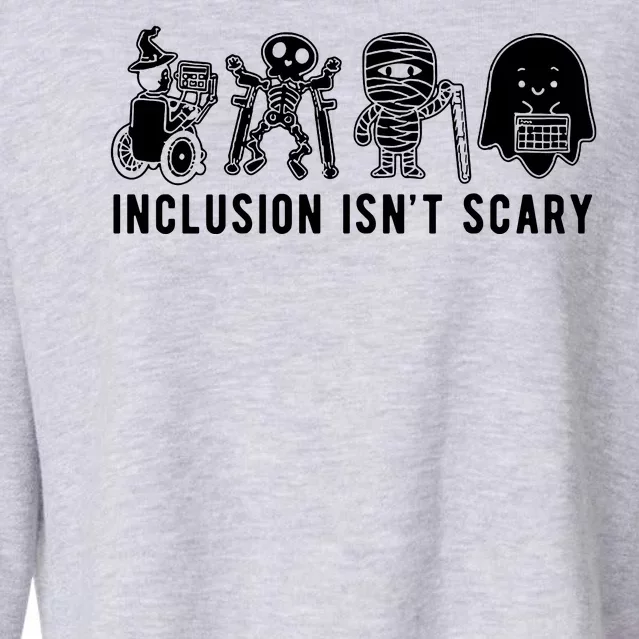 Inclusion Isnt Scary Teacher Skeleton Ghost Cute Halloween Cropped Pullover Crew