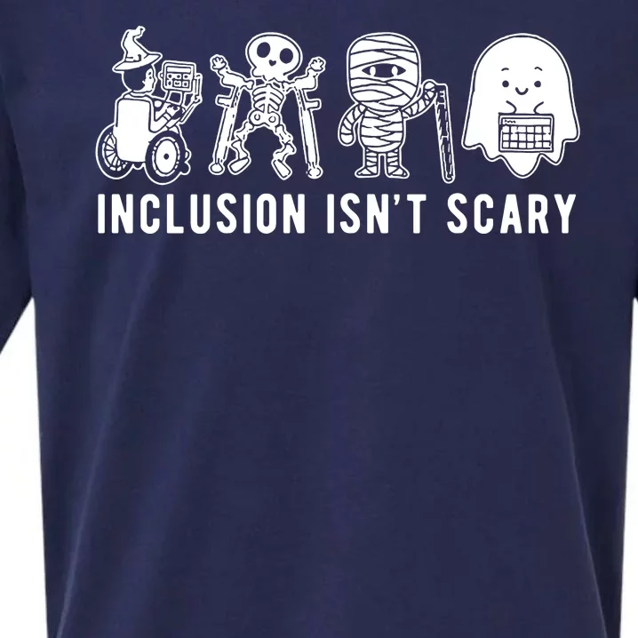 Inclusion Isnt Scary Teacher Skeleton Ghost Cute Halloween Sueded Cloud Jersey T-Shirt