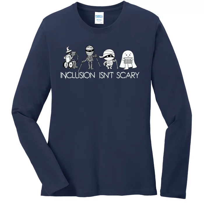 Inclusion Isnt Scary Slp Halloween Sped Teacher Ghost Mummy Ladies Long Sleeve Shirt