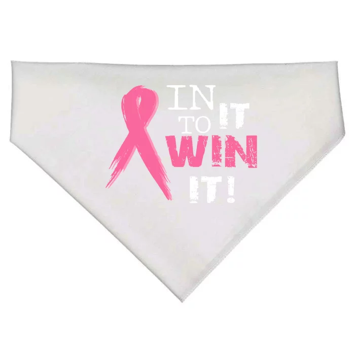 In It To Win It Pink Ribbon Breast Cancer Awareness Survivor Gift USA-Made Doggie Bandana