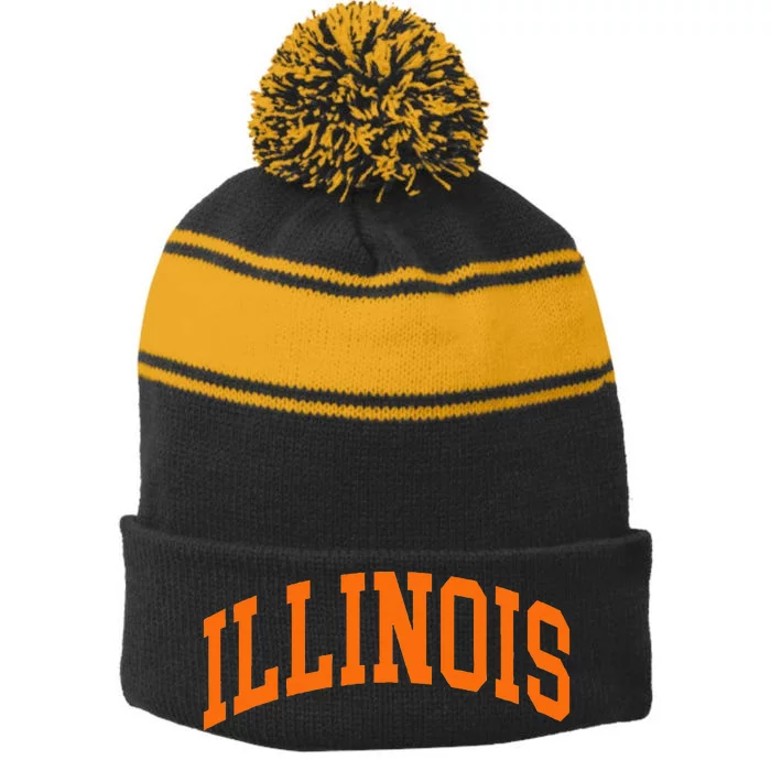 Illinois Il Throwback Design Classic Stripe Pom Pom Beanie