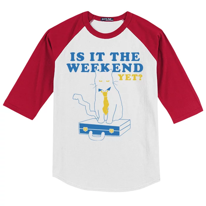 Is It The Weekend Yet Funny Cat Kids Colorblock Raglan Jersey