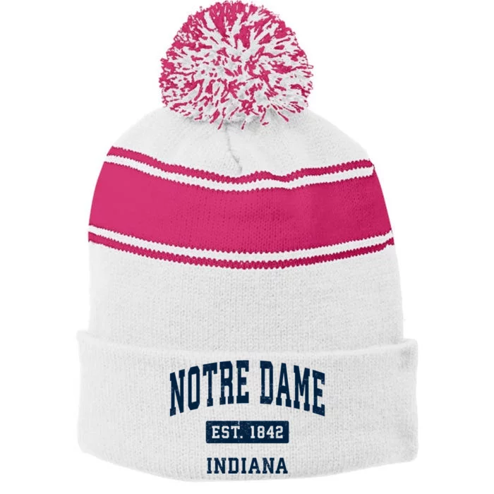 Indiana In Vintage Athletic Sports Stripe Pom Pom Beanie