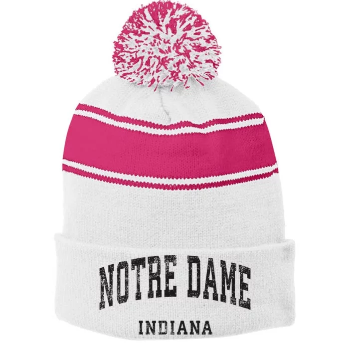 Indiana In Vintage Athletic Sports Design Stripe Pom Pom Beanie