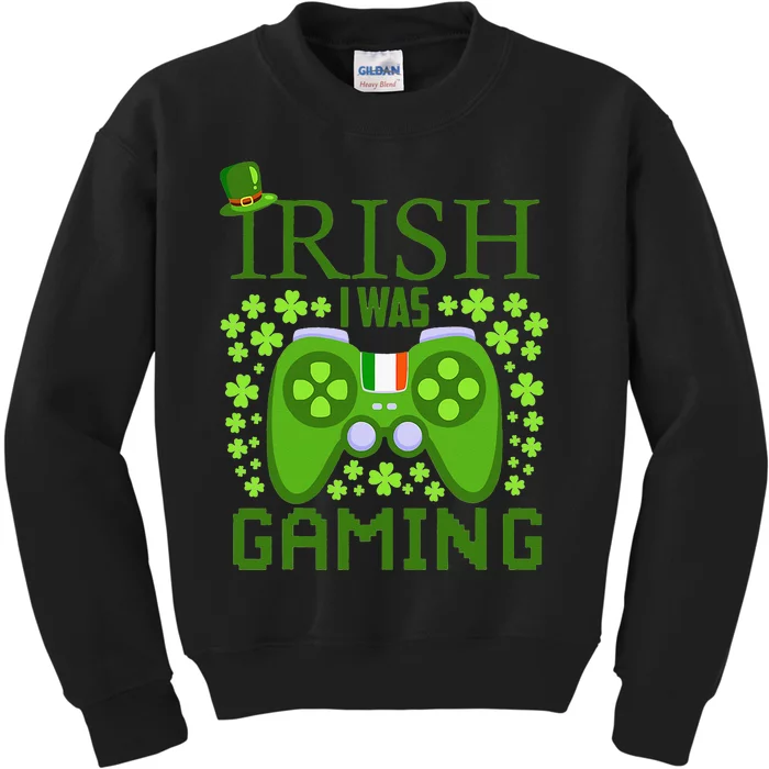 Irish I Was Gaming Video Gamer Top Hat St Patrick's Day Kids Sweatshirt