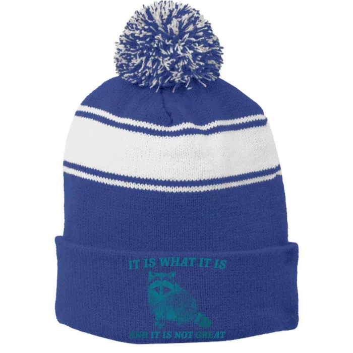 It Is What It Is And It Is Not Great Raccoon Trash Panda Gift Stripe Pom Pom Beanie