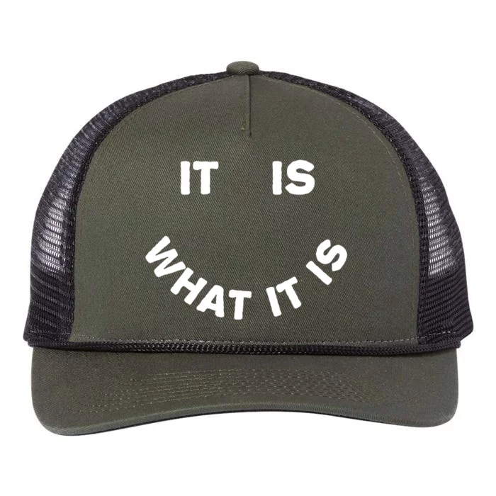 It Is What It Is Smiley Face Retro Rope Trucker Hat Cap