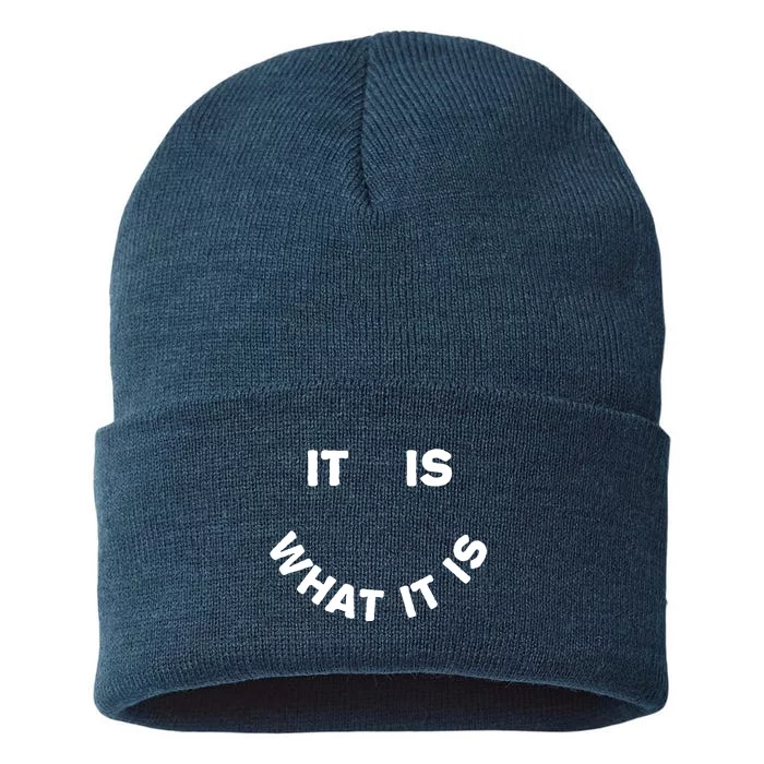 It Is What It Is Smiley Face Sustainable Knit Beanie