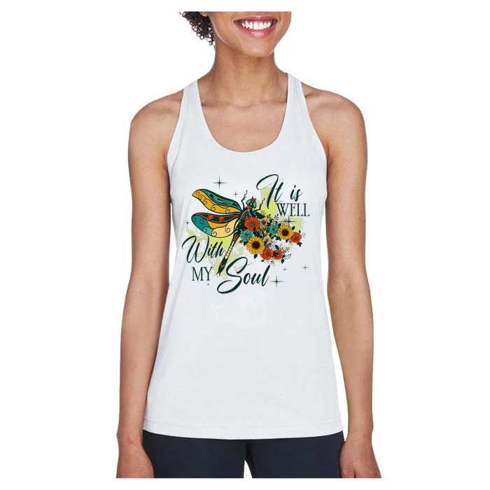 It is Well with My Soul Dragonfly Flowers Wo Summer Women's Racerback Tank