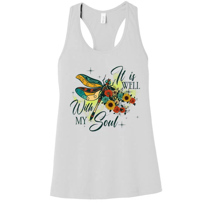 It is Well with My Soul Dragonfly Flowers Wo Summer Women's Racerback Tank