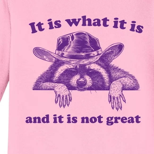 It Is What It Is And It Is Not Great Racoon Meme Baby Long Sleeve Bodysuit