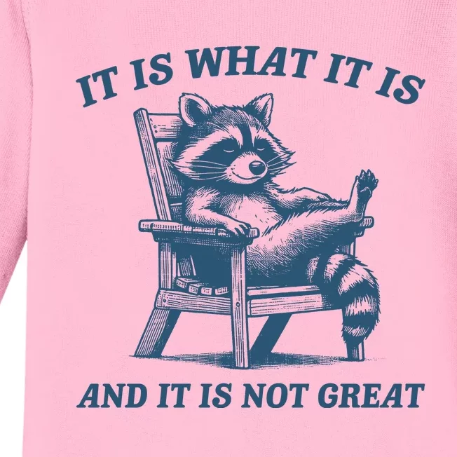 It Is What It Is And It Is Not Great Racoon Meme Baby Long Sleeve Bodysuit