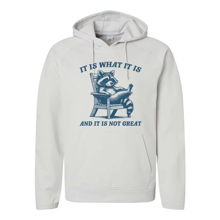 It Is What It Is And It Is Not Great Racoon Meme Performance Fleece Hoodie