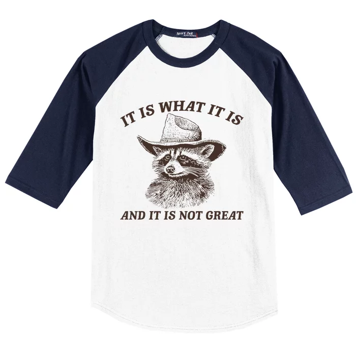 It Is What It Is And It Is Not Great Funny Raccoon Sarcastic Baseball Sleeve Shirt