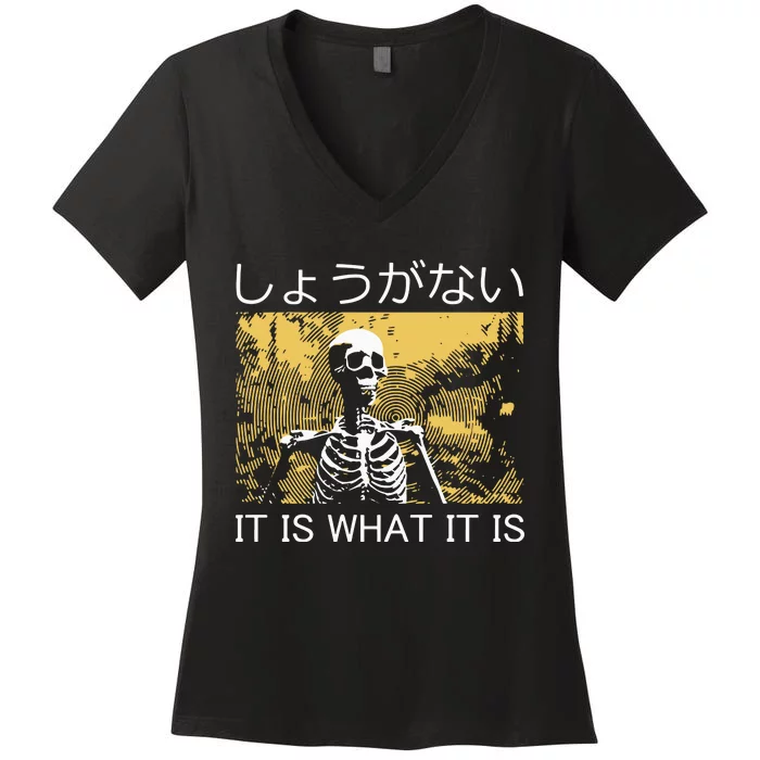 It Is What It Is Skeleton Washed Women's V-Neck T-Shirt