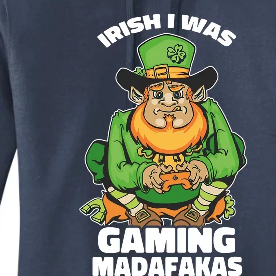 Irish I Was Gaming Leprechaun Funny St Patricks Day Gamer Premium Women's Pullover Hoodie